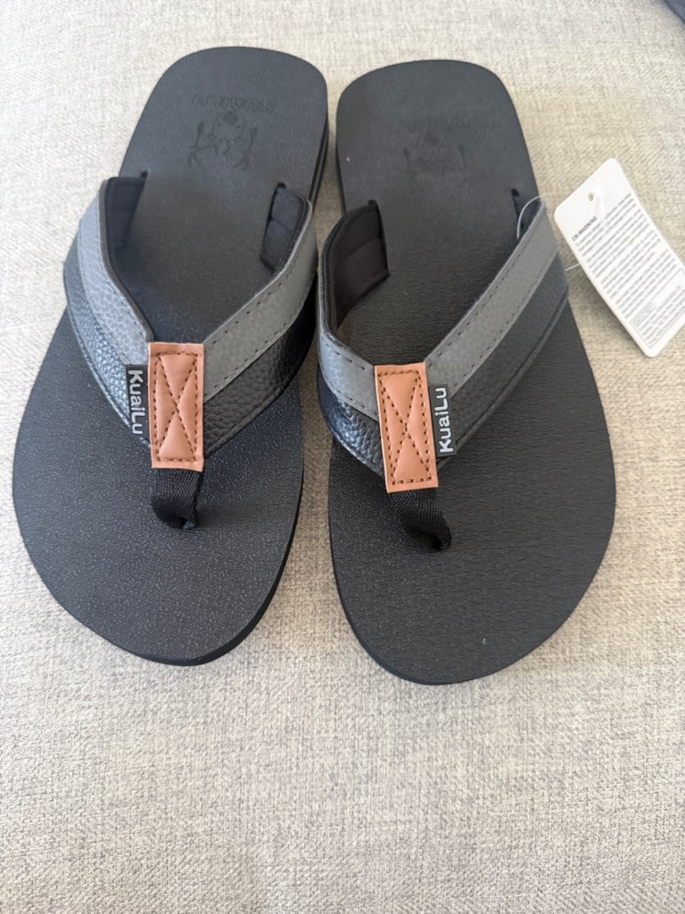 Kualuu Men’s Black & Gray Flip Flops with Brown Accent